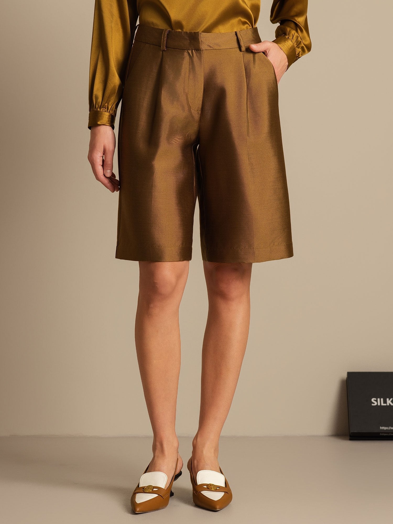 [Brons] SilkSilky-SE 32Momme Silk-Wool Blend Womens Shorts 003,