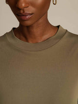 [Bränd Oliv] SilkSilky-SE Half Sleeve Crewkrage Dam T-Shirt 004