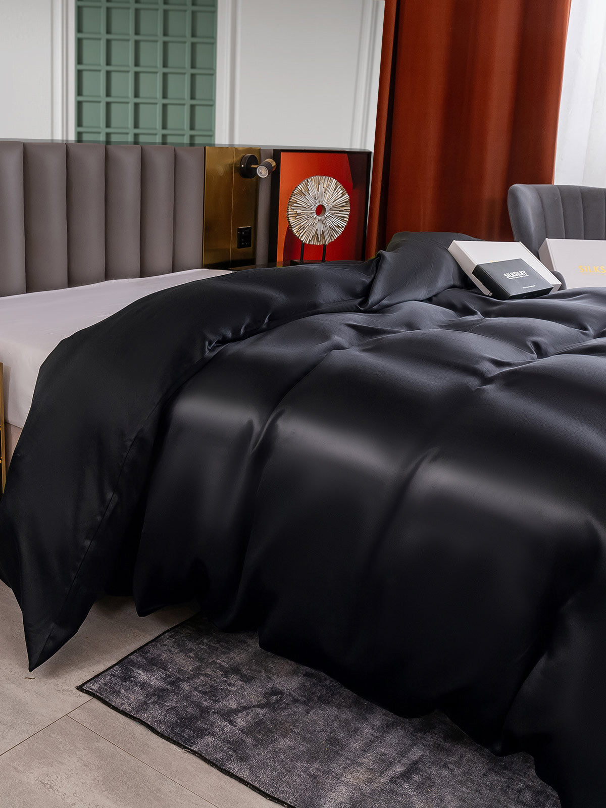 [Svart] SilkSilky-SE 25Momme Rent Silke Duvet Cover 003
