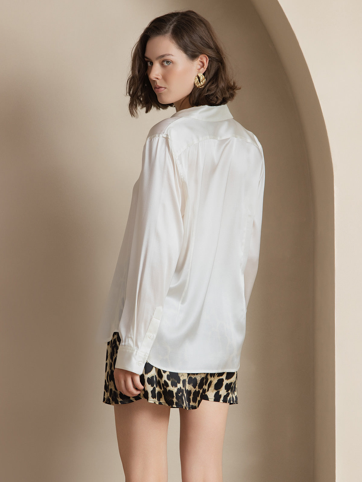 [Vit] SilkSilky-SE Silke Lång Ärm Krage Damskjorta 002