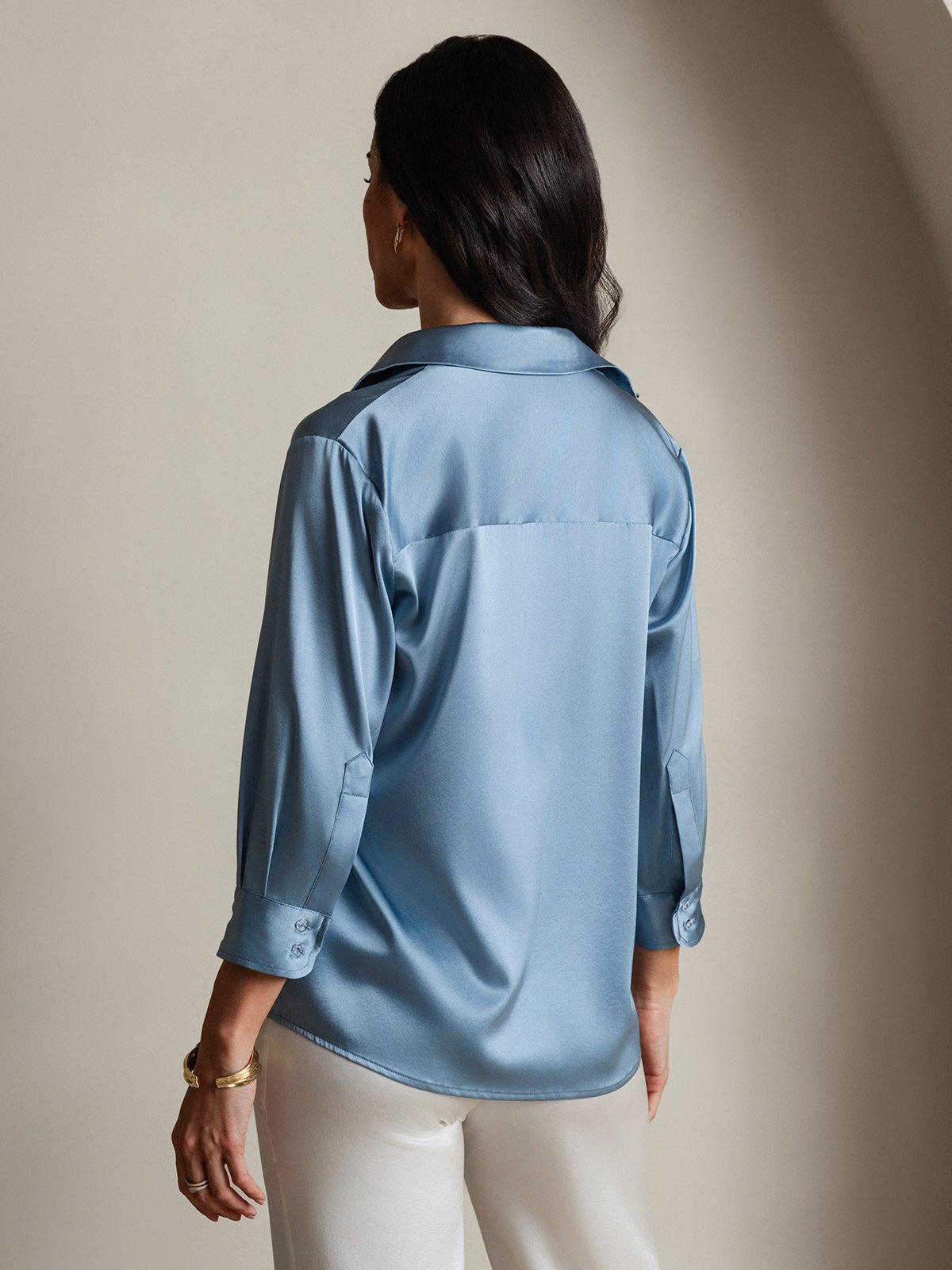 [Gråblå] SilkSilky-SE 19Momme Silke Womens Shirt 002