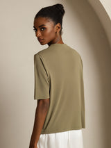[Bränd Oliv] SilkSilky-SE Half Sleeve Crewkrage Dam T-Shirt 002