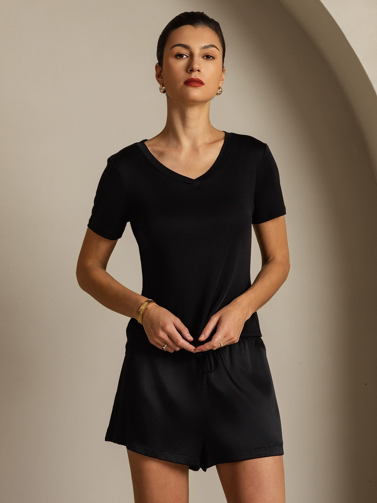 [Svart] SilkSilky-SE Rent Silke Womens T-Shirt 006