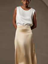 [Vit] SilkSilky-SE Sleeveless Round Neck Cami Toppar 003