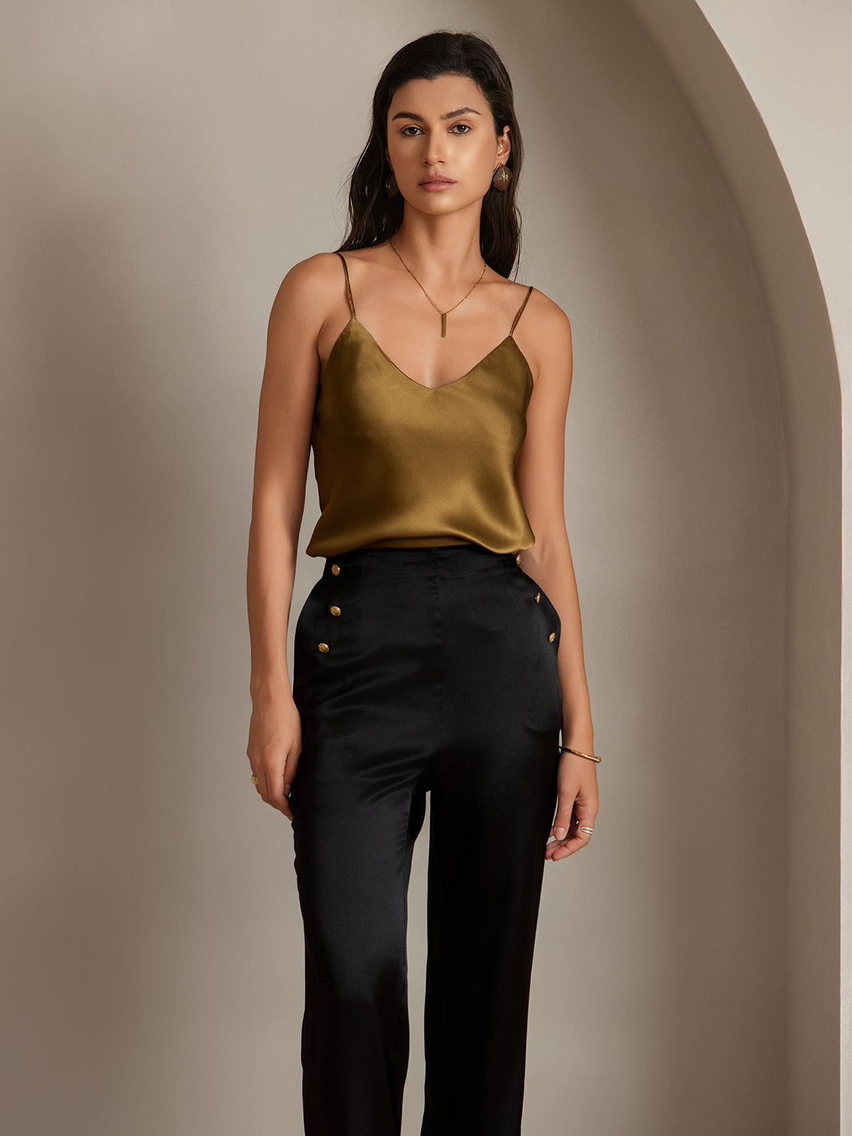 [Svart] SilkSilky-SE 19Momme Silke Womens Pants 006