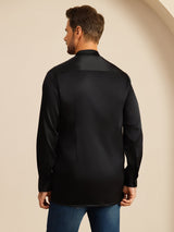 [Svart] SilkSilky-SE Long Sleeve Stand Collar Herrskjorta 002