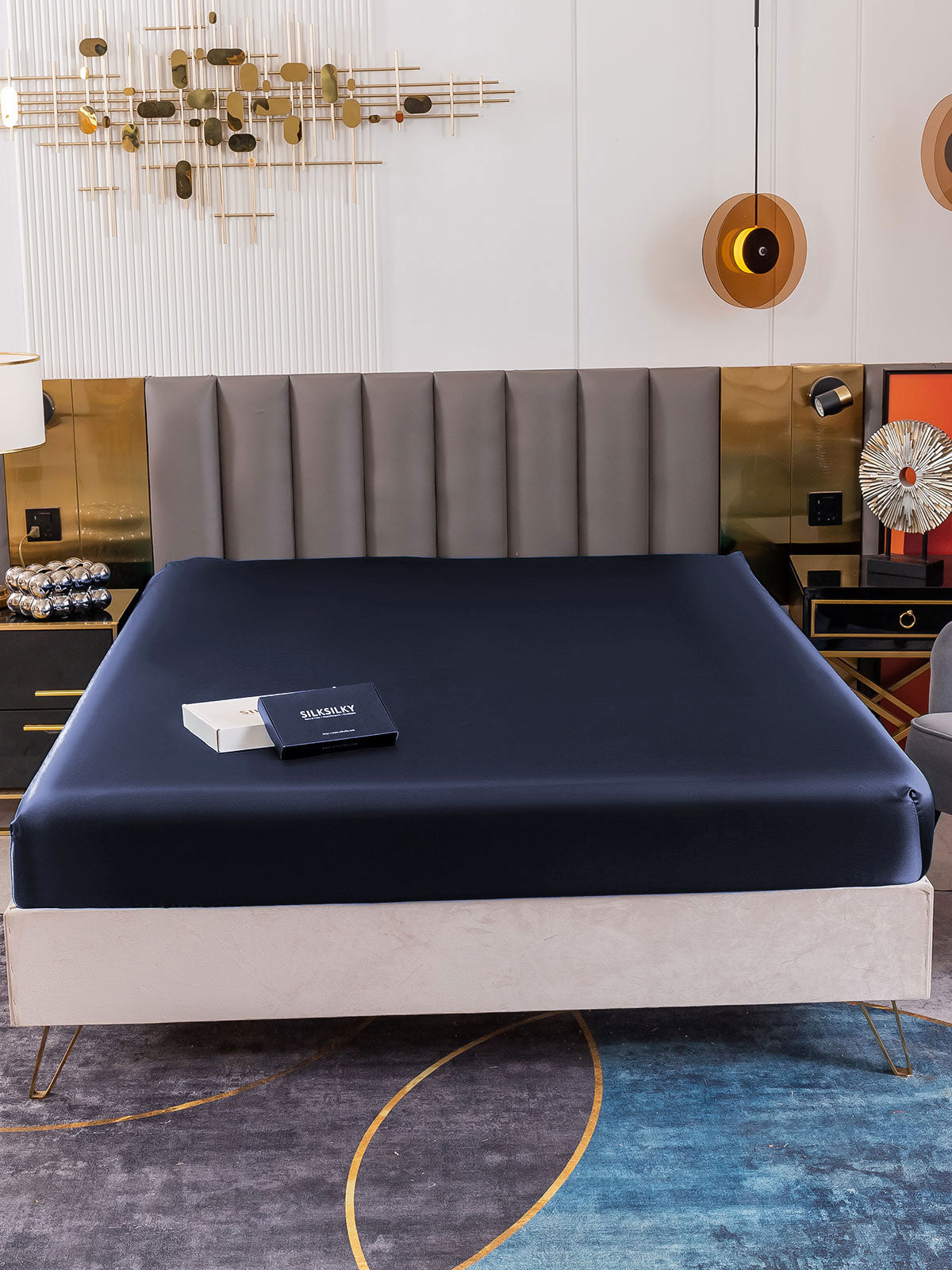 [Mörkblå] SilkSilky-SE 22Momme Rent Silke Sheet 001,