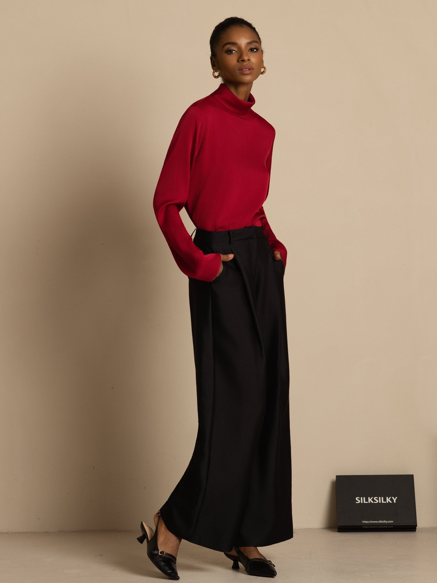 [Vin] SilkSilky-SE 19Momme Silke Lång Ärm Polotröja Dam T-Shirt 006