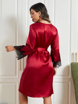 [Mörkröd] SilkSilky-SE Rent Silke 3/4 Ärm Womens Robe 002