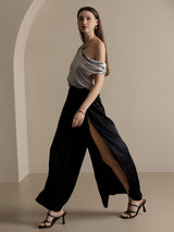 [Svart] SilkSilky-SE 19Momme Silke Womens Pants 008