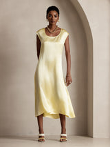 [Ljusgul] SilkSilky-SE Kappärm Scoop Neck Klänning 001