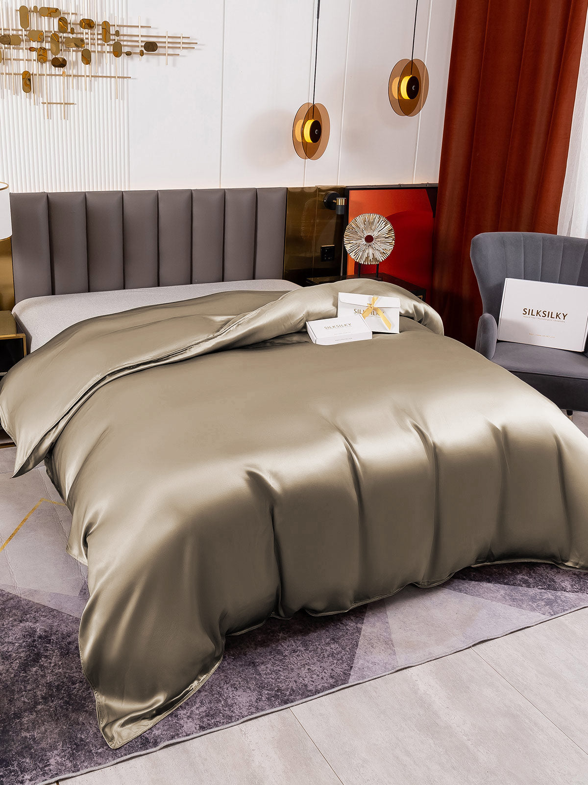 SilkSilky SE 19Momme Rent Silke Duvet Cover Kaki 001