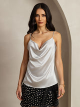 [Silver] SilkSilky-SE Spaghetti Strap Cowl Neck Cami Toppar 001