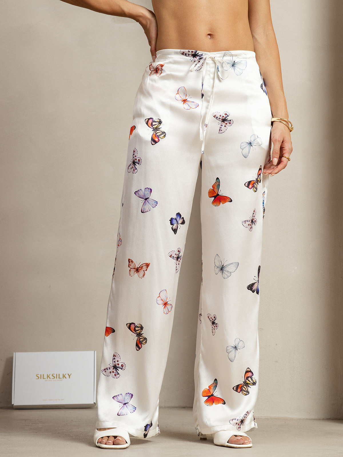 [Vit Fjäril] SilkSilky-SE 19Momme Silke Womens Pants 003