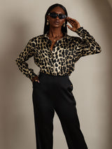 [Leopard] SilkSilky-SE Long Sleeve Lapel Collar Damskjorta 005