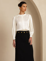 [Vit] SilkSilky-SE 19Momme Long Sleeve Round Neck Blus 006