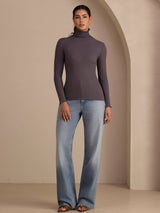 [Mörkgrå] SilkSilky-SE Long Sleeve Turtle Neck Dam T-Shirt 006