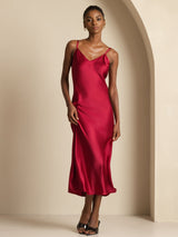 [Vin] SilkSilky-SE Spaghetti Strap V Neck Klänning 003