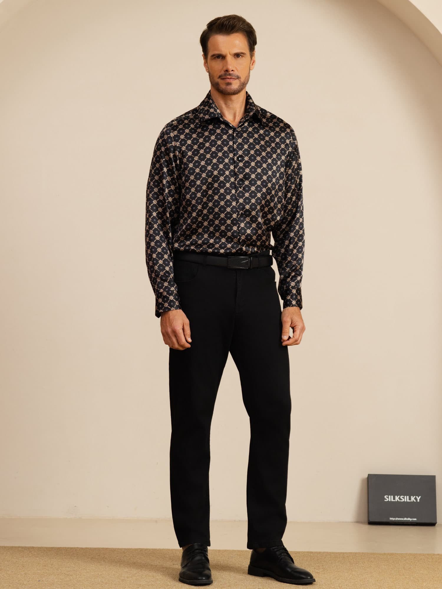 [Svart Kedja] SilkSilky-SE Lång Ärm Slagkrage Herrskjorta 008