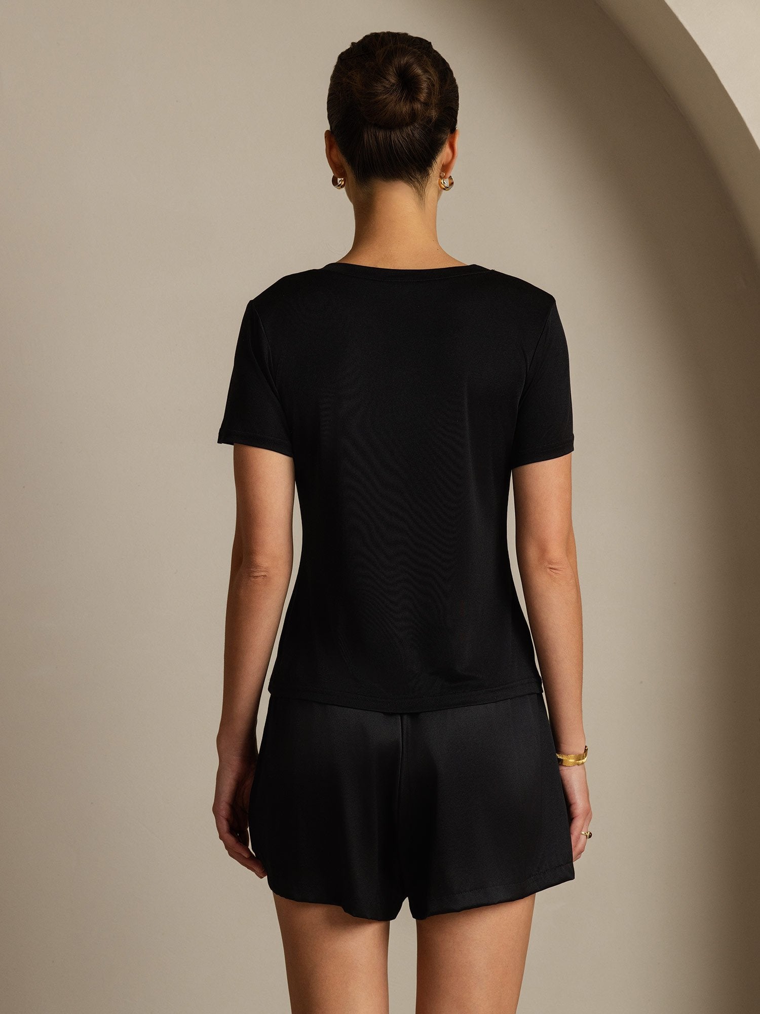[Svart] SilkSilky-SE Rent Silke Womens T-Shirt 002