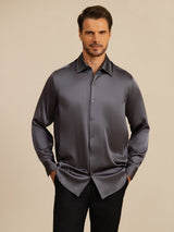 [Mörkgrå] SilkSilky-SE Long Sleeve Lapel Collar Herrskjorta 003