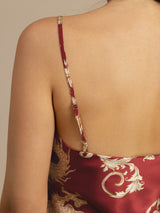 [Vinröd Drake] SilkSilky-SE Spaghetti Strap V Neck Camisole Set 005