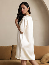 [Beige] SilkSilky-SE Half Sleeve V Neck Nattlinne 002