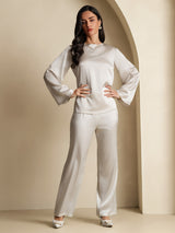 [Ljusgrå] SilkSilky-SE Long Sleeve Boat Neck Blus 008
