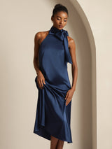 [Mörkblå] SilkSilky-SE Sleeveless Halter Klänning 007