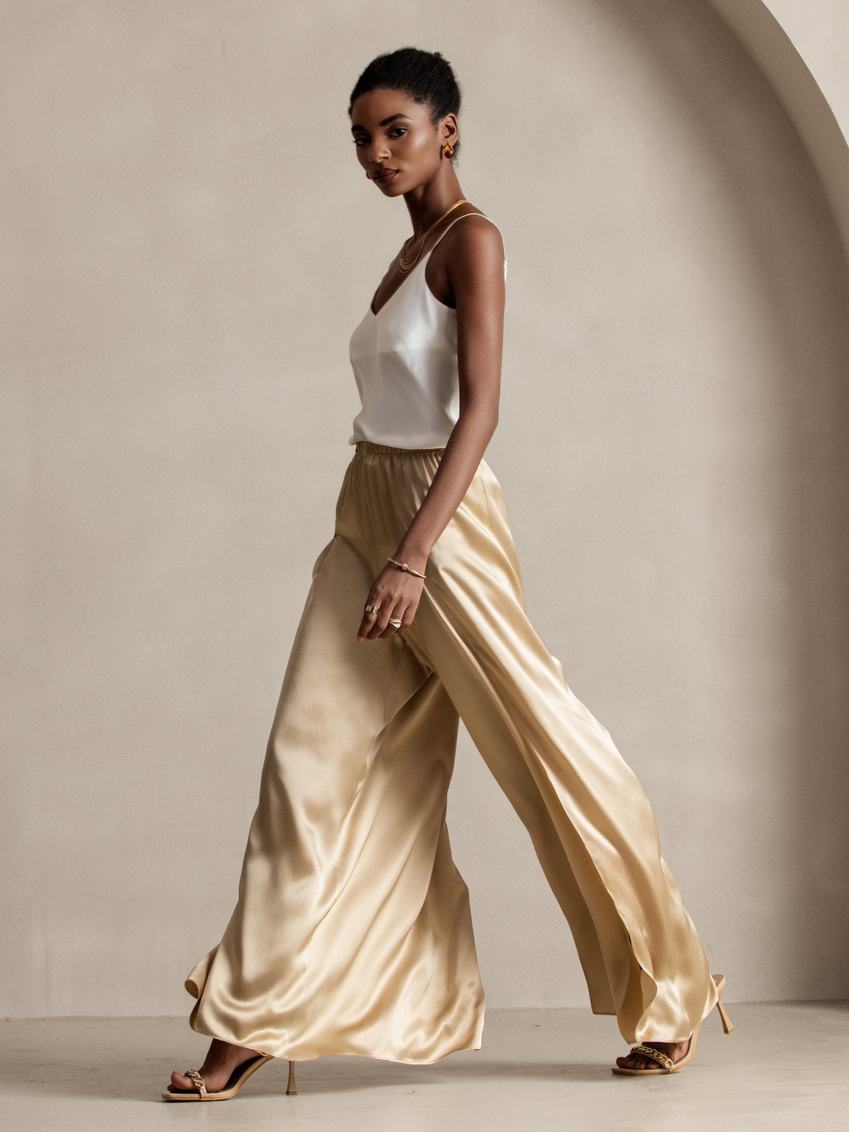[Champagne] SilkSilky-SE 19Momme Silke Womens Pants 007