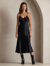 [Svart] SilkSilky-SE Spaghetti Strap V Neck Klänning 003