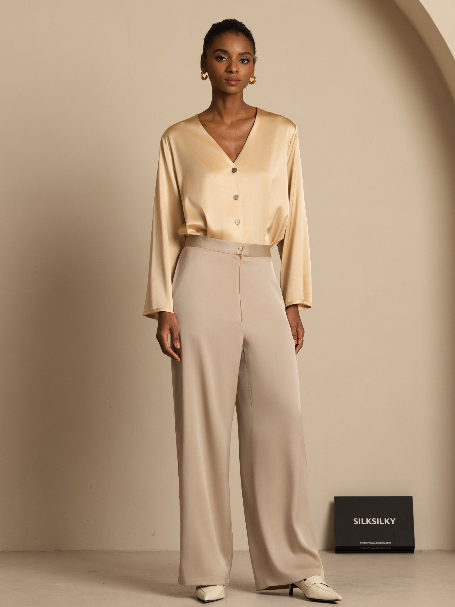 [Tan] SilkSilky-SE 19Momme Silke Womens Pants 007