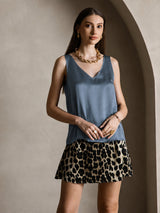 [Äkta Petrol] SilkSilky-SE Sleeveless V Neck Cami Toppar 007