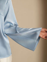 [Gråblå] SilkSilky-SE Long Sleeve Boat Neck Blus 005