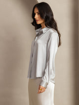 [Ljusgrå] SilkSilky-SE Long Sleeve Lapel Collar Damskjorta 003