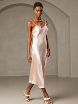 [Rosa] SilkSilky-SE Spaghetti Strap V Neck Klänning 003