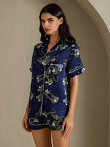 [Marinblått Lejon] SilkSilky-SE Short Sleeve Notch Collar Dam Pyjama 003