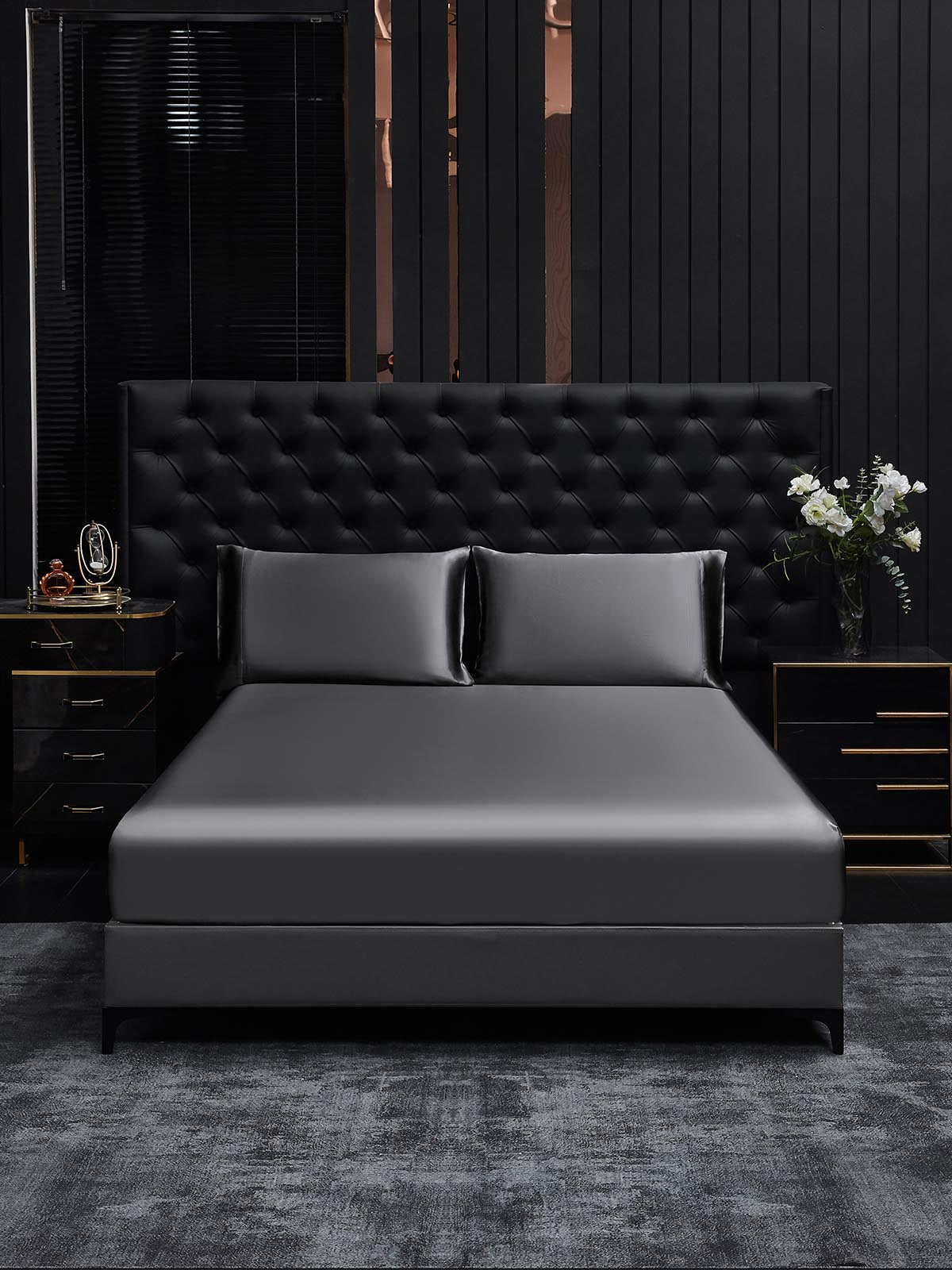 [Mörkgrå] SilkSilky-SE 19Momme Rent Silke Bedding Set 002