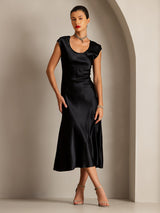 [Svart] SilkSilky-SE Kappärm Scoop Neck Klänning 005