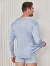 [Ljusblå] SilkSilky-SE Long Sleeve Round Neck Herr T-Shirt 002