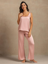 [Persikohud] SilkSilky-SE 19Momme Ärmlös Djup Rund Halsringning Dam Pyjama 006