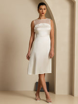 [Vit] SilkSilky-SE 19Momme Sleeveless Illusion Neck Klänning 005
