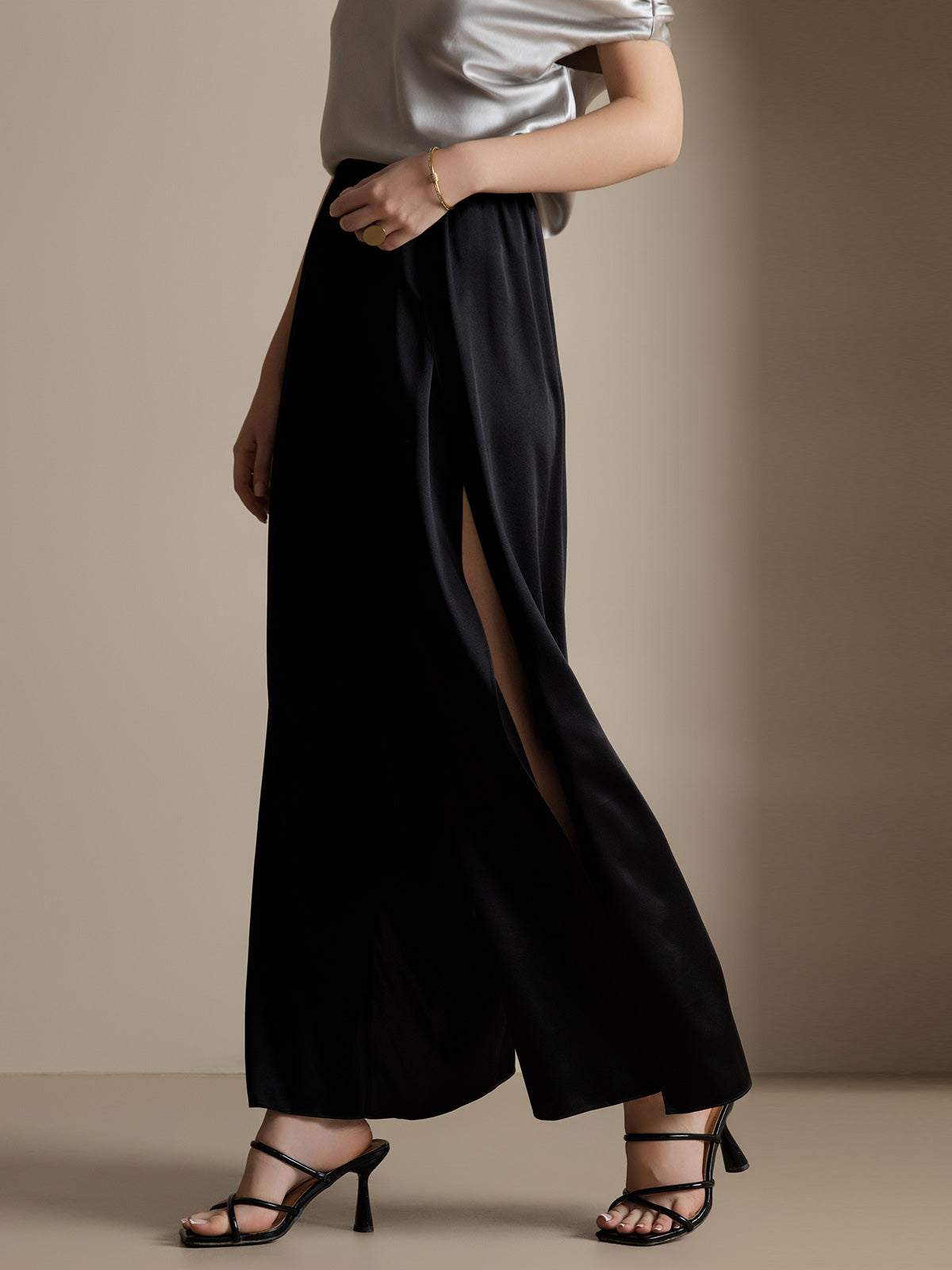 [Svart] SilkSilky-SE 19Momme Silke Womens Pants 005