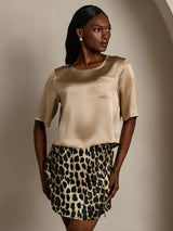 [Champagne] SilkSilky-SE Hårärm Djup Rund Halsringning Dam T-Shirt 001