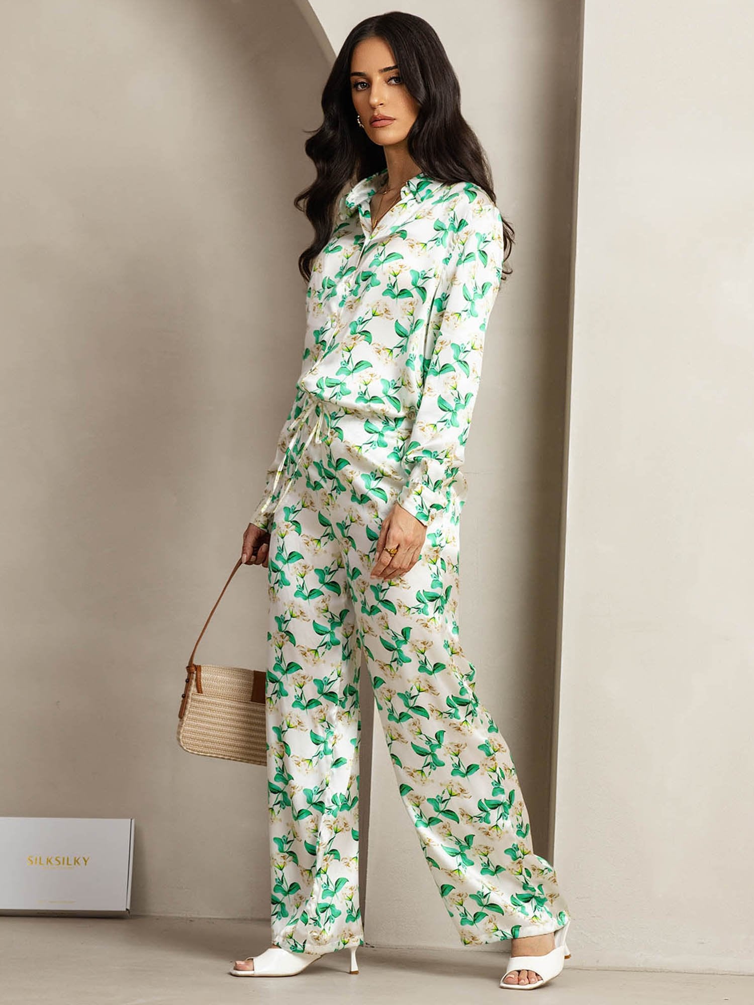 [GrönBlommor] SilkSilky-SE 19Momme Silke Krage Women''s Outfit Sets 003