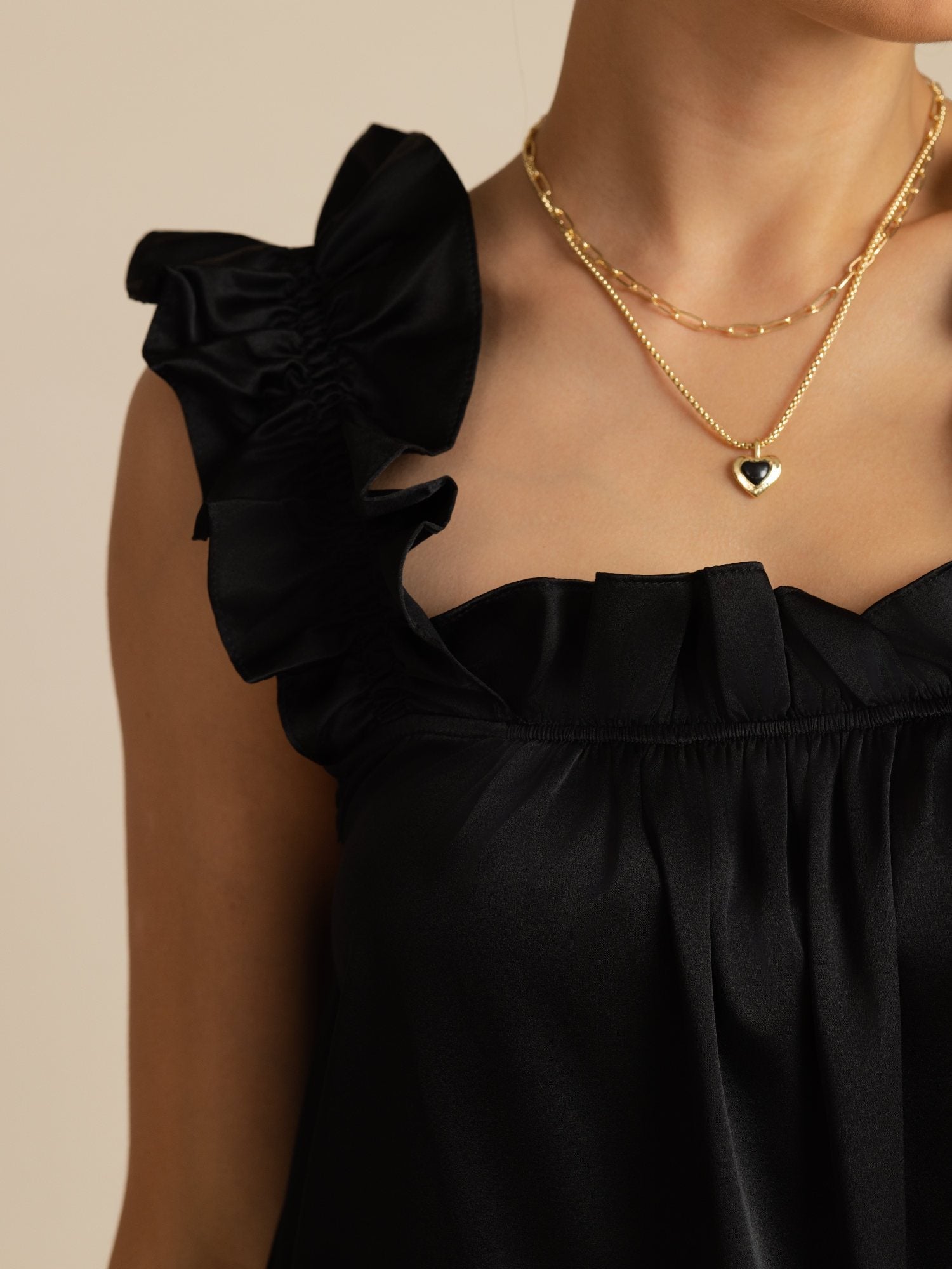 [Svart] SilkSilky-SE 19Momme Silke Ärmlös Fyrkantig Ringning Klänning 004