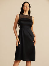 [Svart] SilkSilky-SE 19Momme Sleeveless Illusion Neck Klänning 004