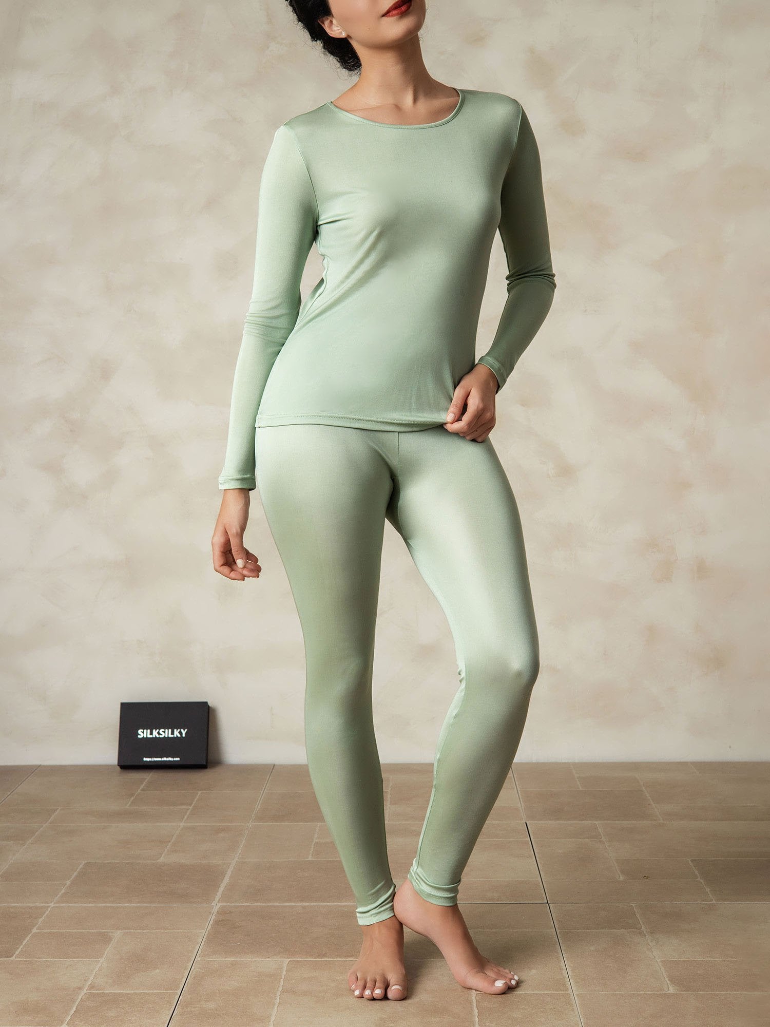 [Grön] SilkSilky-SE Silke Womens Pajamas 001