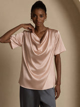 [Toscana] SilkSilky-SE Short Sleeve Cowl Neck Damblusar 004