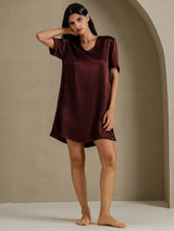 [Brun] SilkSilky-SE Half Sleeve V Neck Nattlinne 006